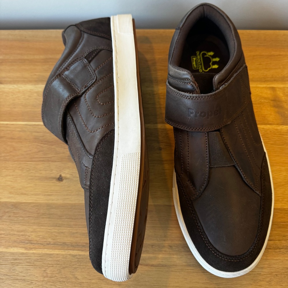 Propet Men 15 X 3E Wide Brown Leather Durocloud Sneakers Hook‎ and Loop MCA043L